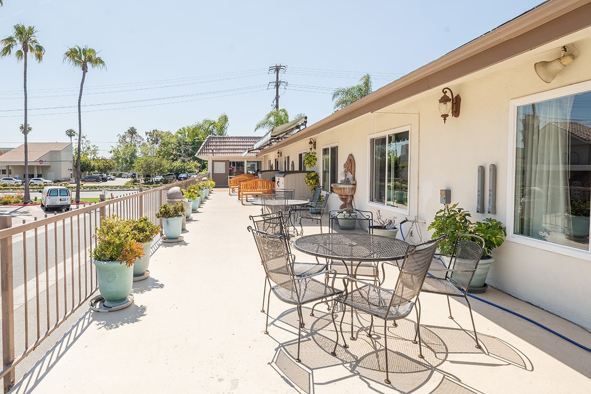 Tables outside in courtyard