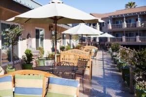 Outside courtyard with benches and tables